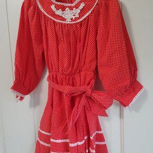 VINTAGE Christmas Dress Girls Size 6 red Polka Dots Union Tag 60s 70s
